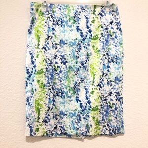 Ann Taylor Size 6 White, Green & Blue Watercolor Pencil Skirt New Work Spring